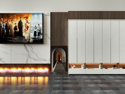 3d现代电视背景墙柜组合模型