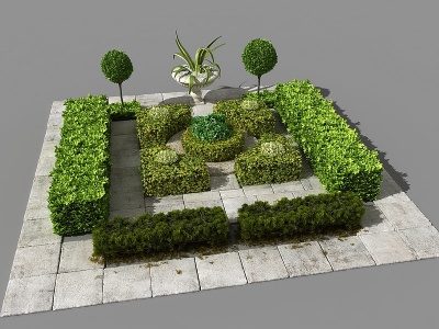 3d现代灌木绿篱花钵花园模型