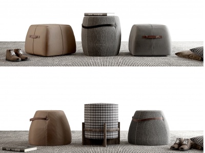 现代皮革布艺沙发凳模型3d模型