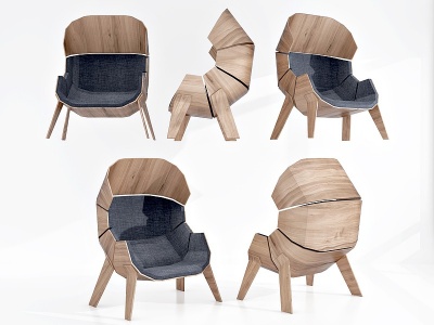 3d现代原木布艺休闲椅模型
