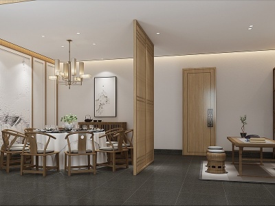 3d新中式餐厅包房模型