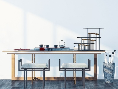 3d新中式书桌椅组合模型