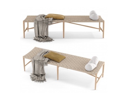 3d现代藤编长凳床尾踏模型