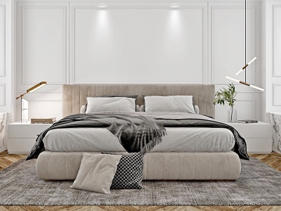 3d现代卧室布艺双人床模型
