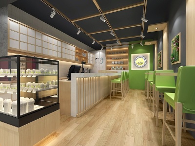 3d现代工装空间餐饮奶茶店模型