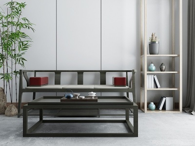 3d中式新中式沙发茶几组合模型