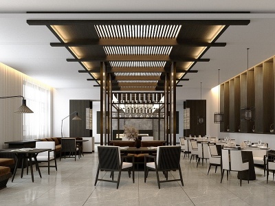 新中式酒店餐厅大堂吧模型3d模型