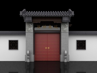 3d中式古典大门模型