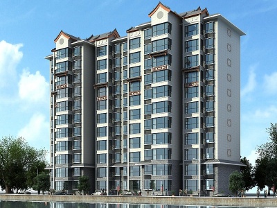 3d中式高层住宅楼模型