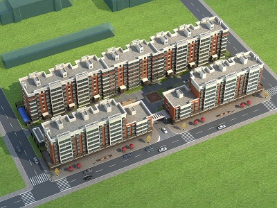 3d现代住宅楼景观模型