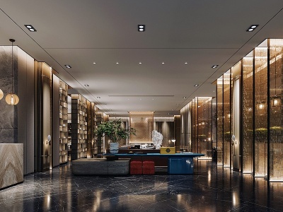 3d新中式酒店大堂模型