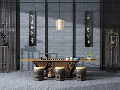 3d中式茶几泡茶桌桌椅模型
