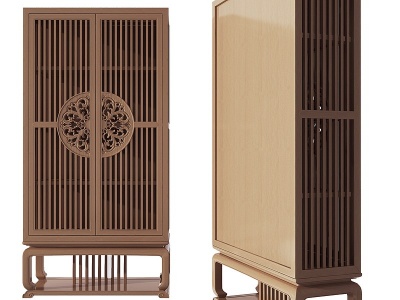 3d新中式实木储物柜模型