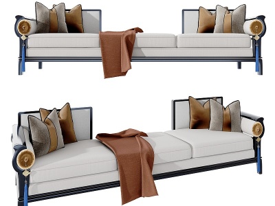 新中式布艺多人沙发模型3d模型