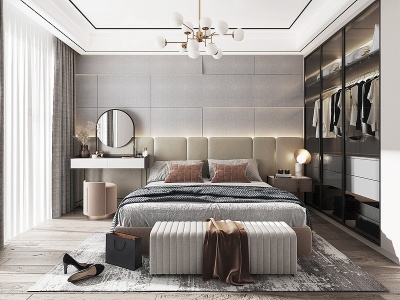 3d现代简约轻奢卧室模型