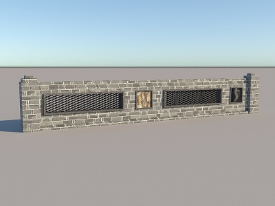3d中式矮围墙模型