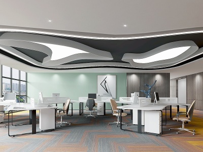 3d现代敞开式办公室模型