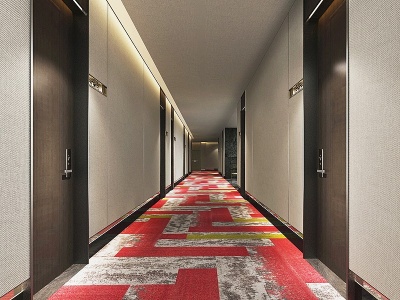3d现代酒店客房走廊过道模型