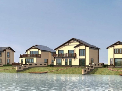 新中式别墅建筑外观模型3d模型