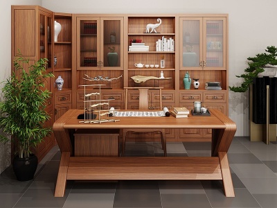 中式书柜书桌椅模型3d模型