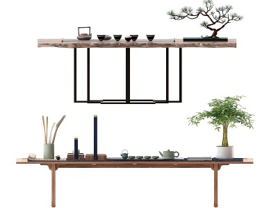 新中式实木茶桌模型3d模型
