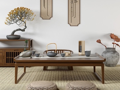 3d新中式茶桌椅组合模型