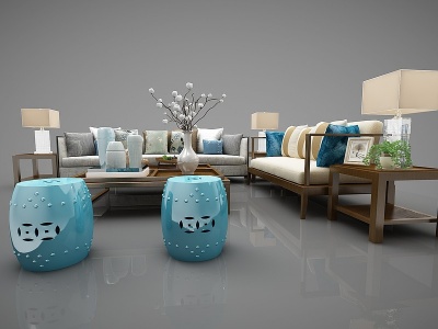 3d新中式风格沙发组合模型