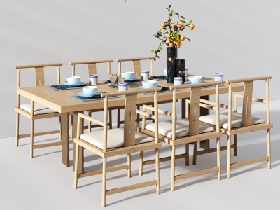 3d新中式休闲餐桌椅模型