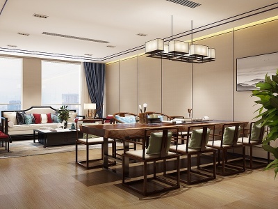 3d中式茶室沙发实木茶台桌子模型