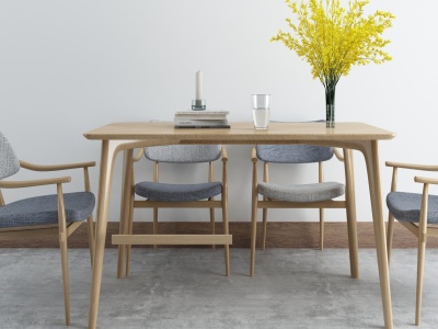 3d现代北欧餐厅餐桌椅组合模型