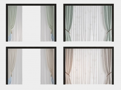 新中式布艺窗帘模型3d模型