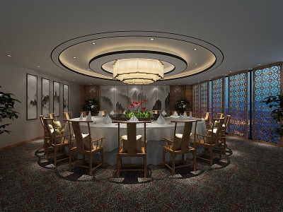 3d新中式餐厅包厢模型