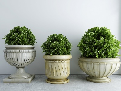 3d新中式植物盆栽景观小品模型