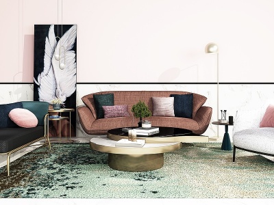 3d现代轻奢沙发组合模型
