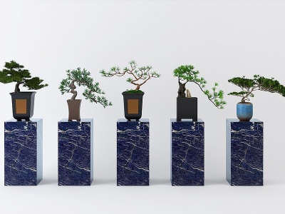 3d中式盆栽植物组合模型