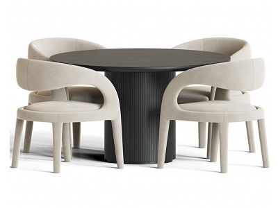 3d现代圆形餐桌椅模型