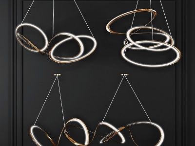 3d现代环形金属创意吊灯模型