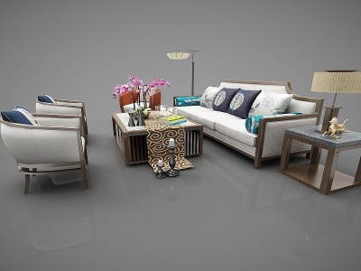 3d新中式沙发组合模型