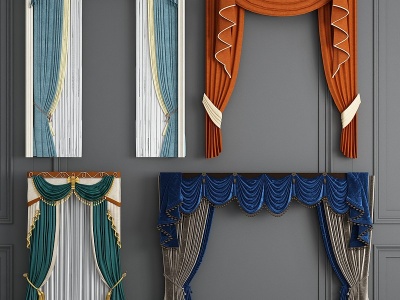 3d古典欧式布艺窗帘模型