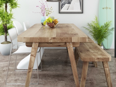 北欧原木餐桌椅模型3d模型