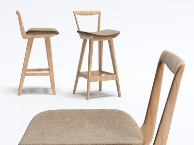3d现代实木布艺吧椅模型