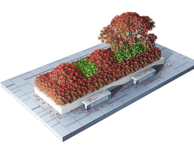 3d现代红叶石楠灌木模型