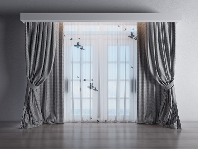 3d北欧纱窗窗帘模型