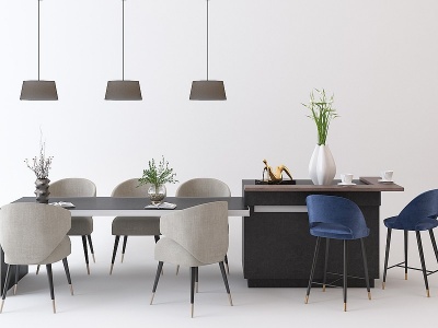 3d现代餐桌椅组合吊灯模型