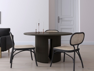 3d现代圆形餐桌组合模型