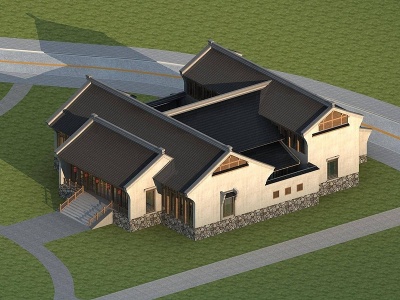新中式别墅会所模型3d模型