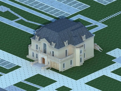 3d现代欧式别墅建筑独栋别墅模型