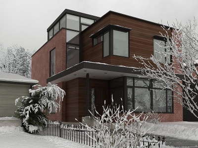 现代室外简约雪景外观模型3d模型