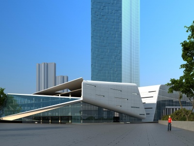 3d现代玻璃楼酒店商场模型