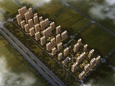 简欧鸟瞰高层住宅超高层模型3d模型